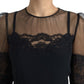 Black Sheer Floral Lace Sheath Midi Dress
