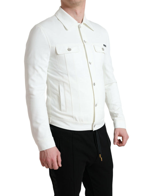 White Cotton Stretch Collared Denim Jacket