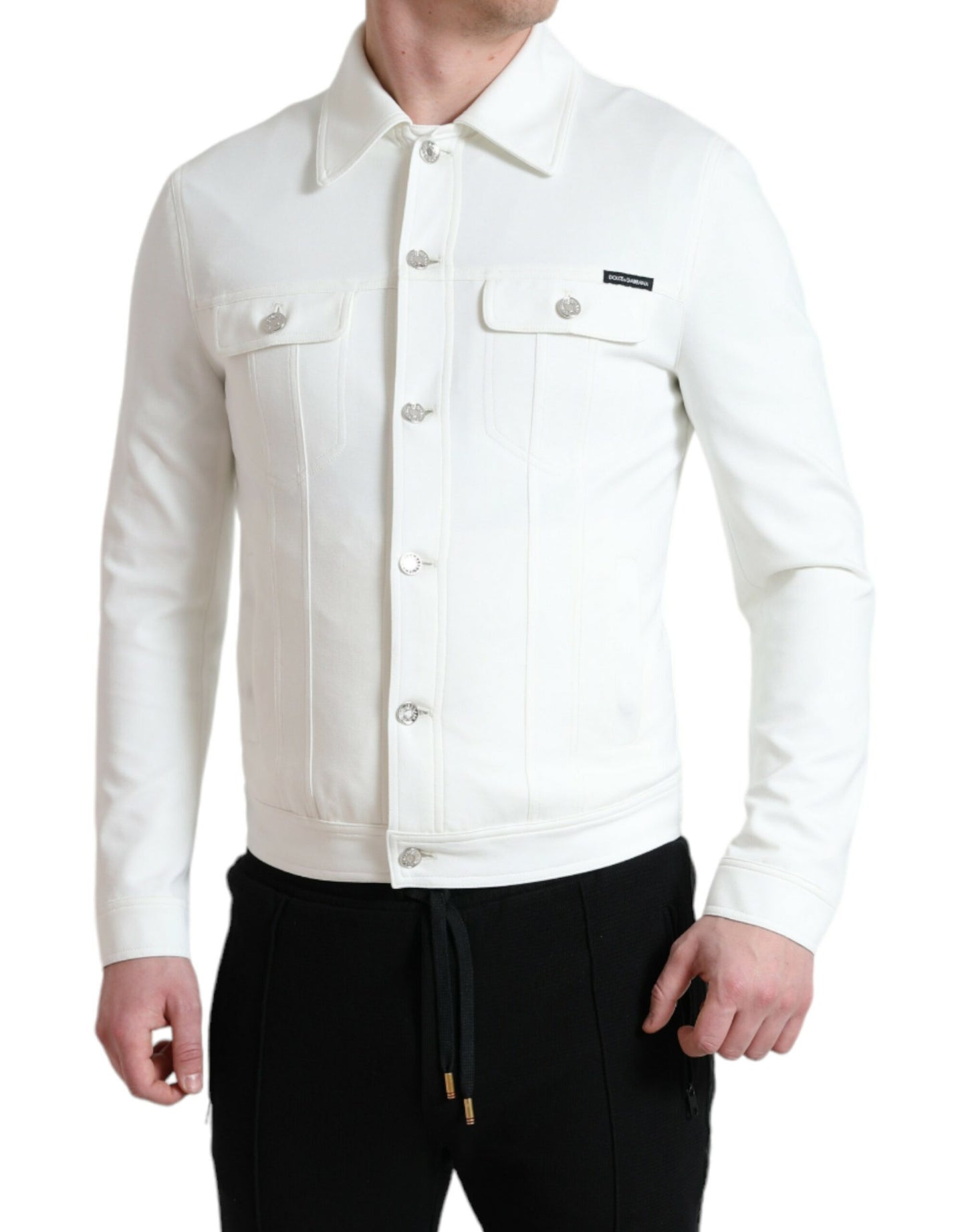 White Cotton Stretch Collared Denim Jacket