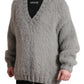 Gray Alpaca Fur V-neck Men Pullover Sweater