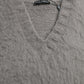 Gray Alpaca Fur V-neck Men Pullover Sweater