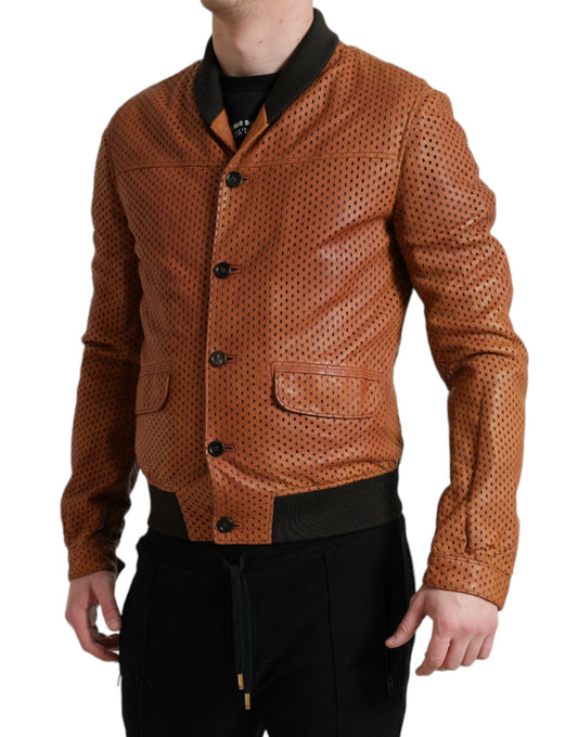 Brown Lambskin Leather Perforated Jacket