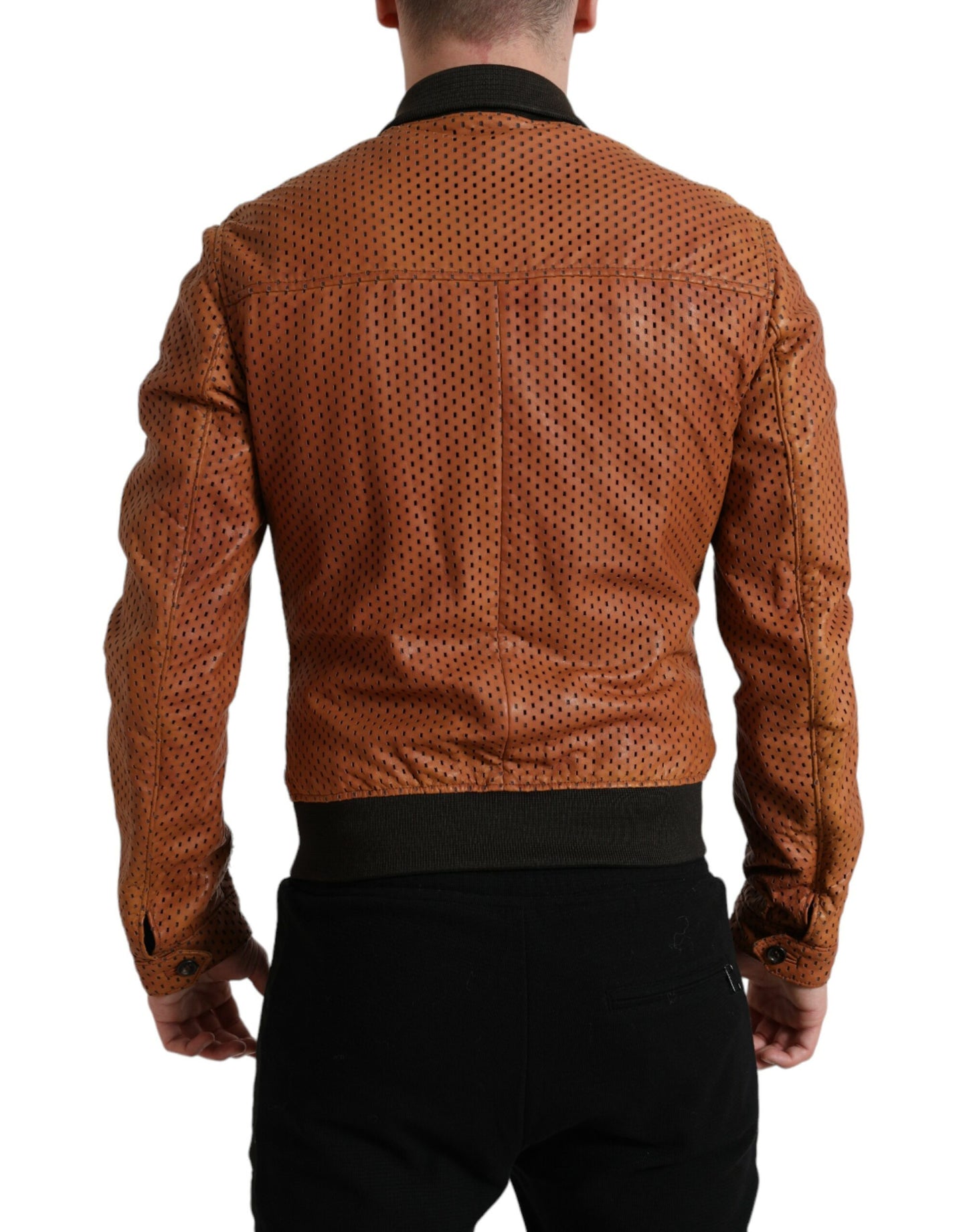 Brown Lambskin Leather Perforated Jacket