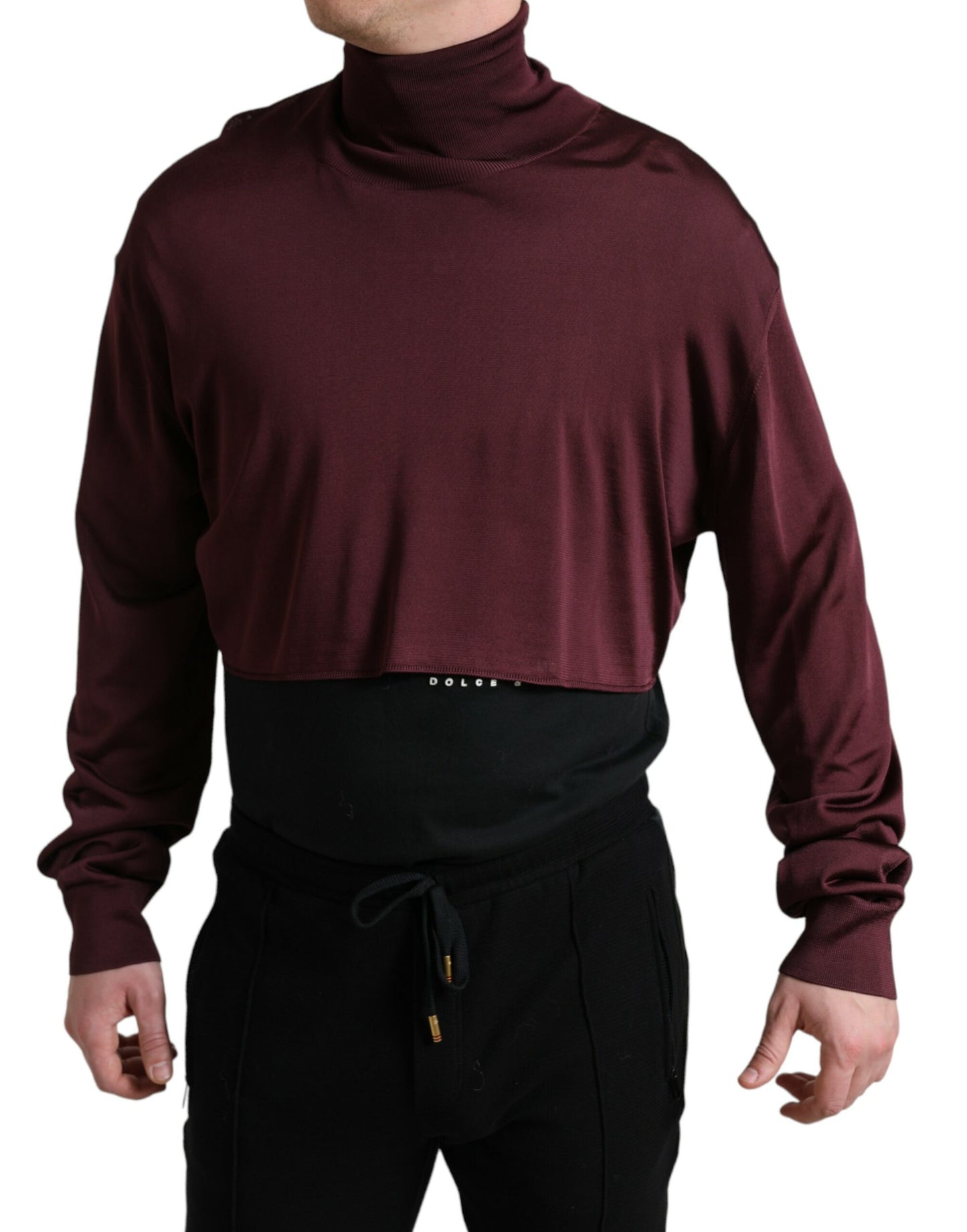 Maroon Viscose Turtleneck Pullover Sweater