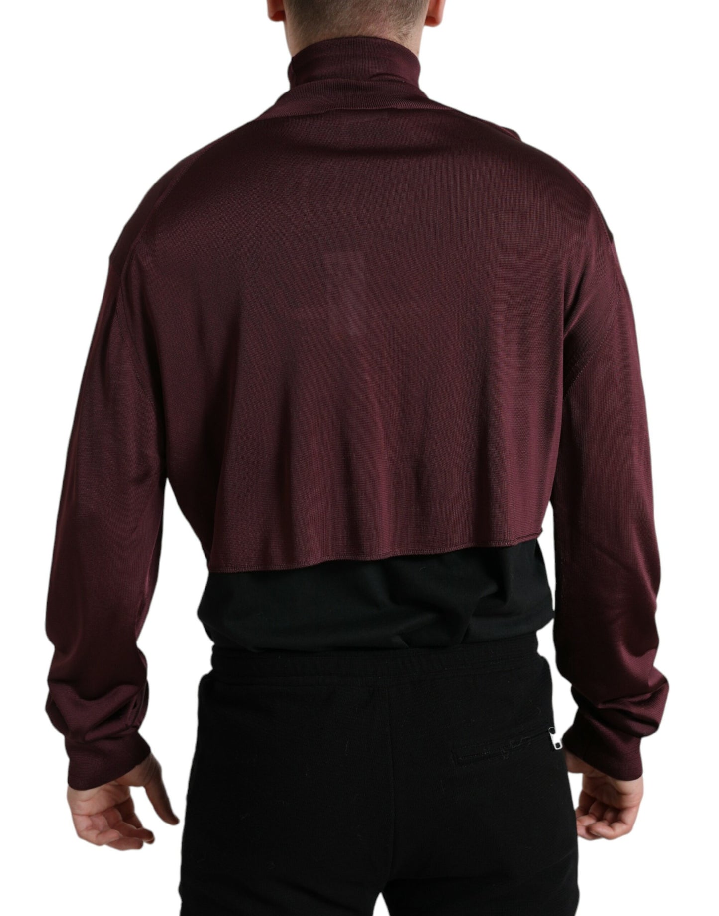 Maroon Viscose Turtleneck Pullover Sweater