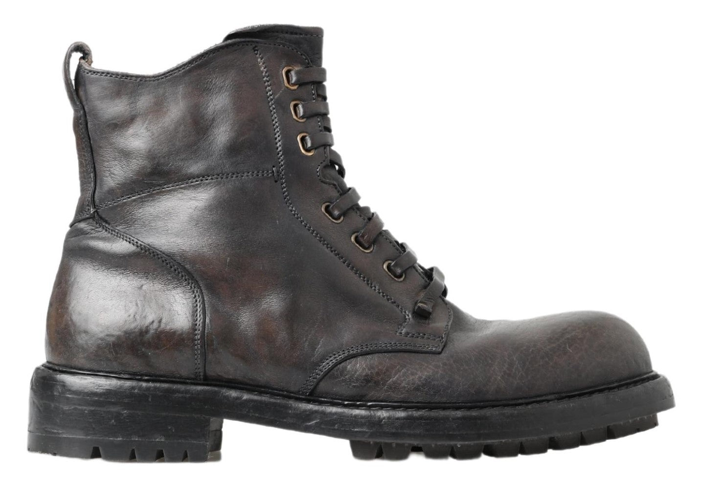 Italian Leather Combat Boots in Rich Brown