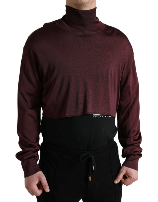 Maroon Viscose Turtleneck Pullover Sweater