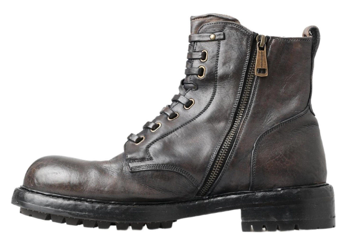 Italian Leather Combat Boots in Rich Brown