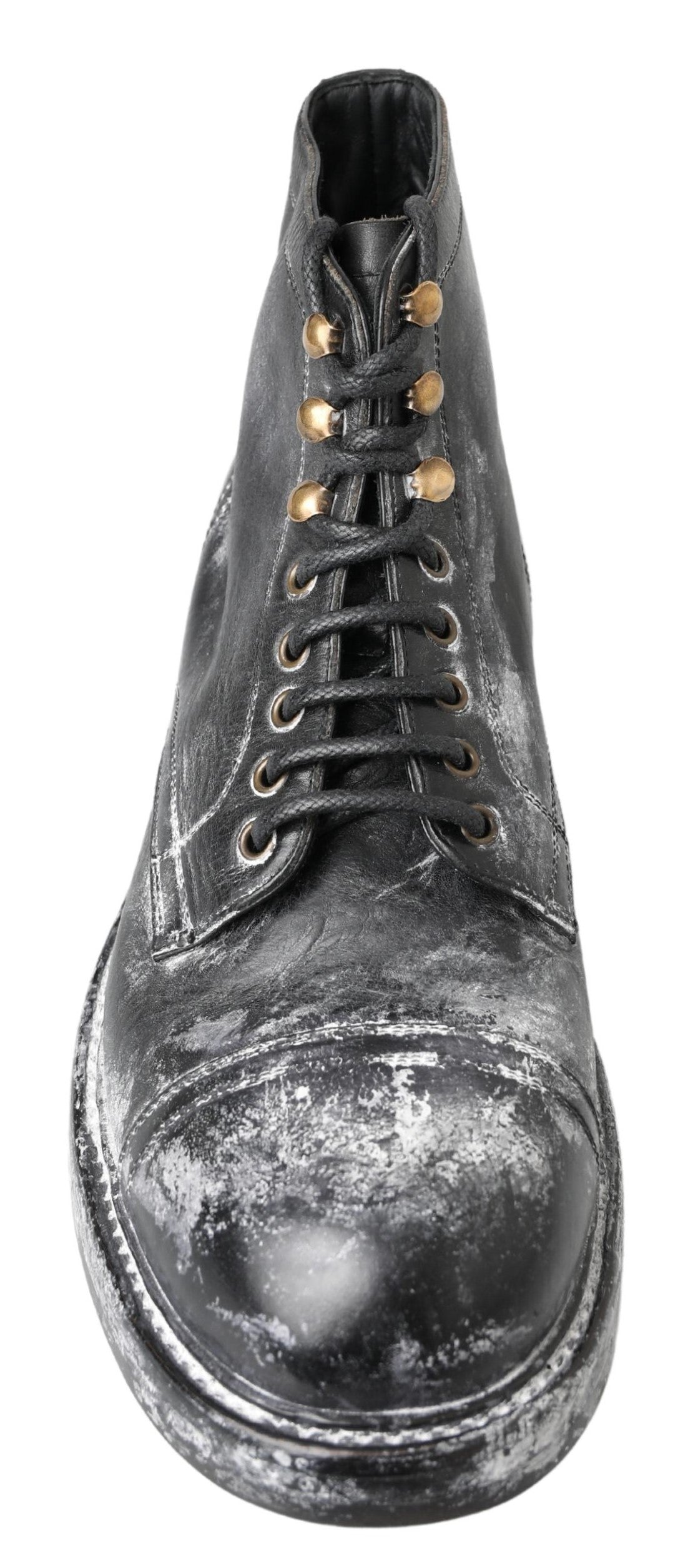 Elegant Leather Combat Boots in Black