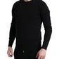 Black Cotton Crew Neck Men Pullover Sweater