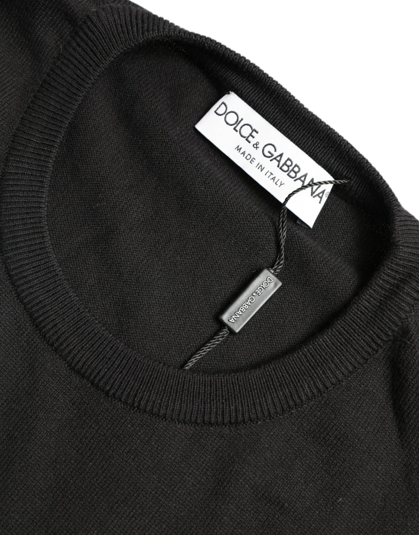 Black Cotton Crew Neck Men Pullover Sweater