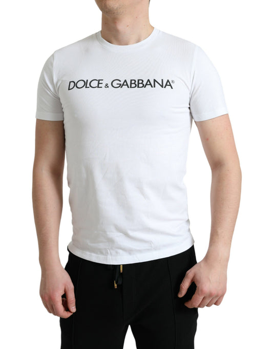 White Logo Print Cotton Round Neck T-shirt