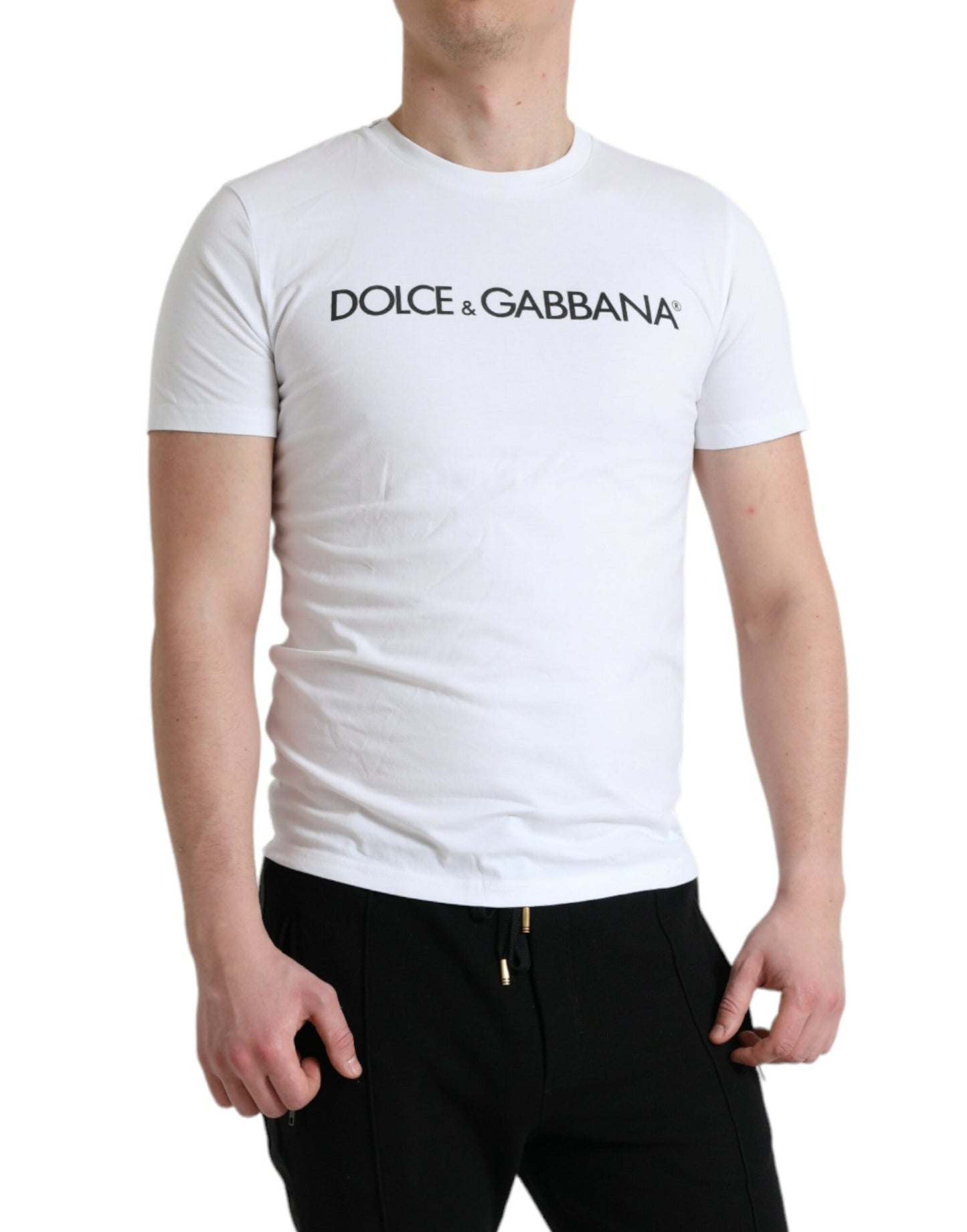 White Logo Print Cotton Round Neck T-shirt