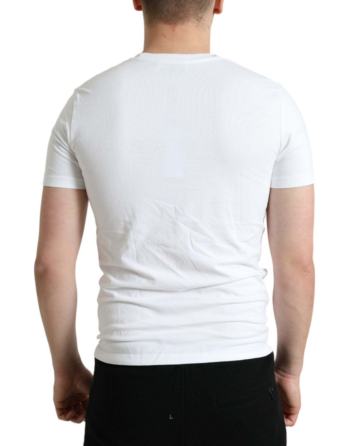 White Logo Print Cotton Round Neck T-shirt