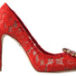 Red Taormina Lace Crystal Heels Pumps Shoes