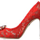 Red Taormina Lace Crystal Heels Pumps Shoes