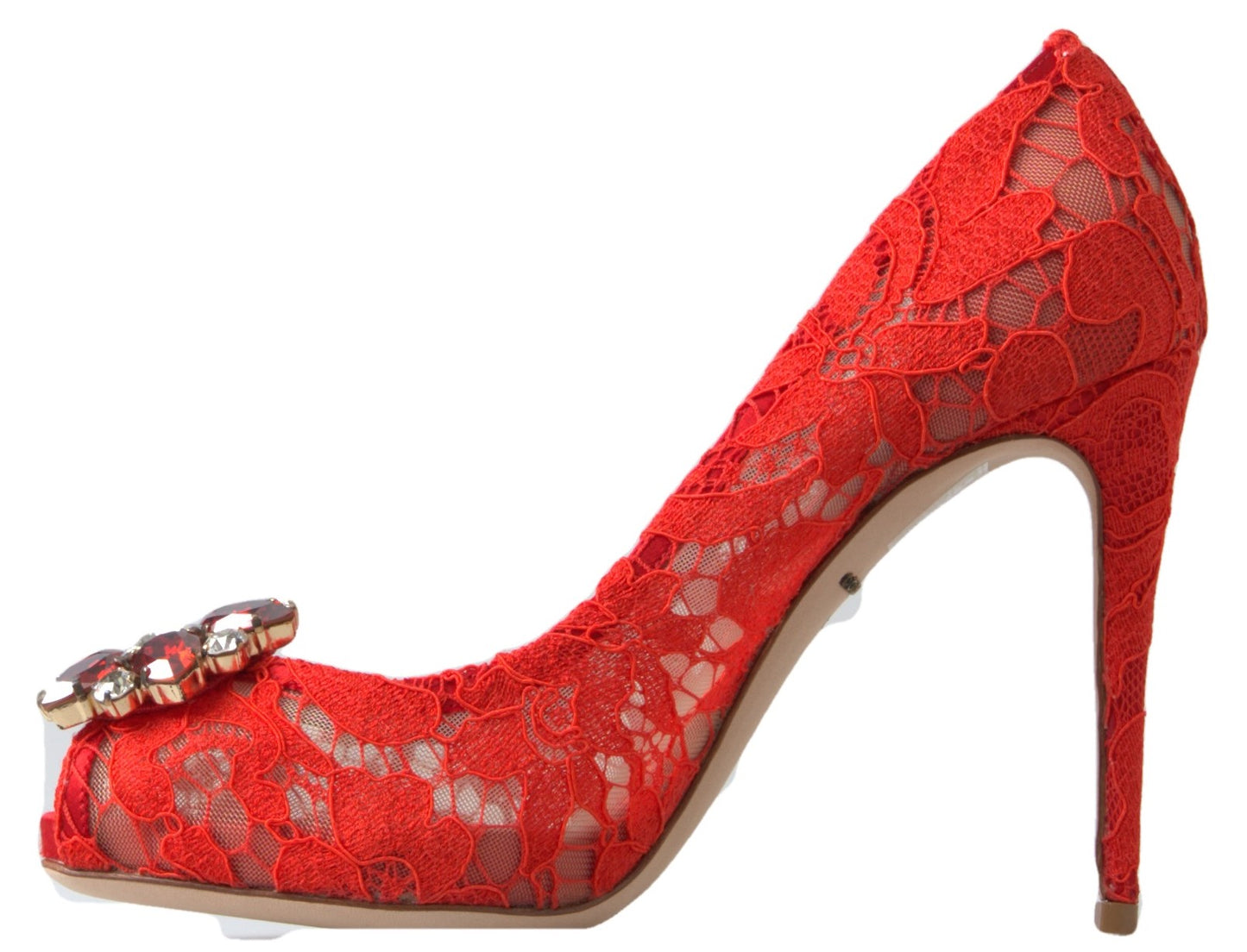 Red Taormina Lace Crystal Heels Pumps Shoes