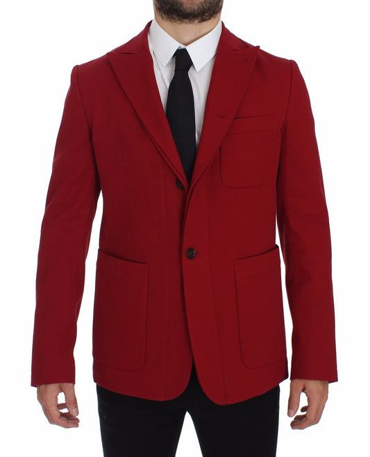 Elegant Red Cotton Stretch Two-Button Blazer