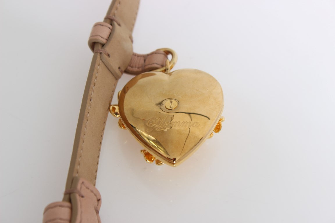 Beige Italian Leather Waist Belt with Gold Detailing