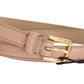 Beige Italian Leather Waist Belt with Gold Detailing