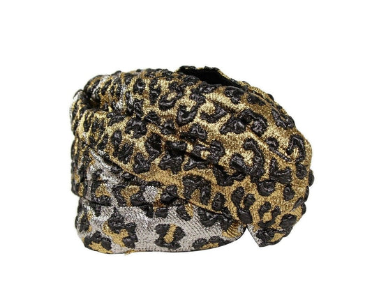 Gold Silver Metallic Leopard Print Turban Headband