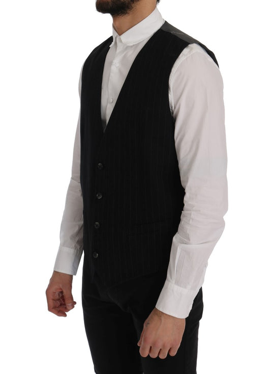 Sleek Striped Black Vest Waistcoat