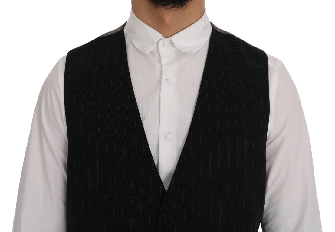 Sleek Striped Black Vest Waistcoat