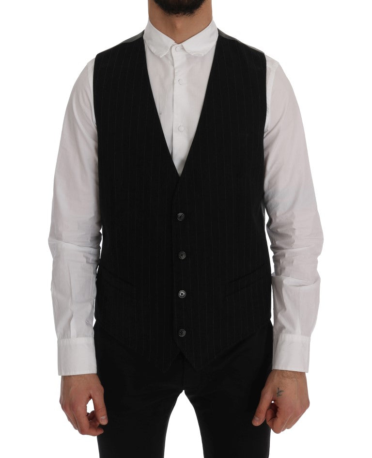 Sleek Striped Black Vest Waistcoat