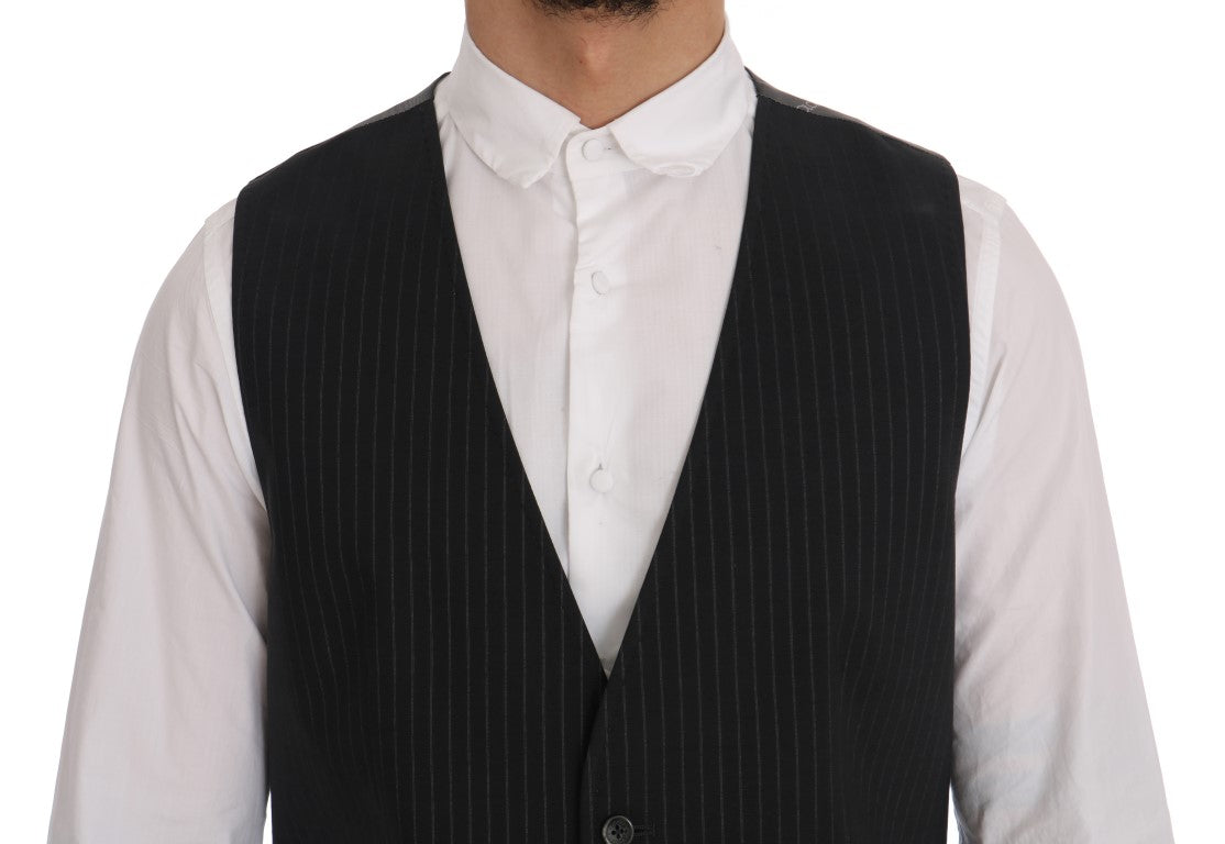 Elegant Striped Gray Waistcoat Vest