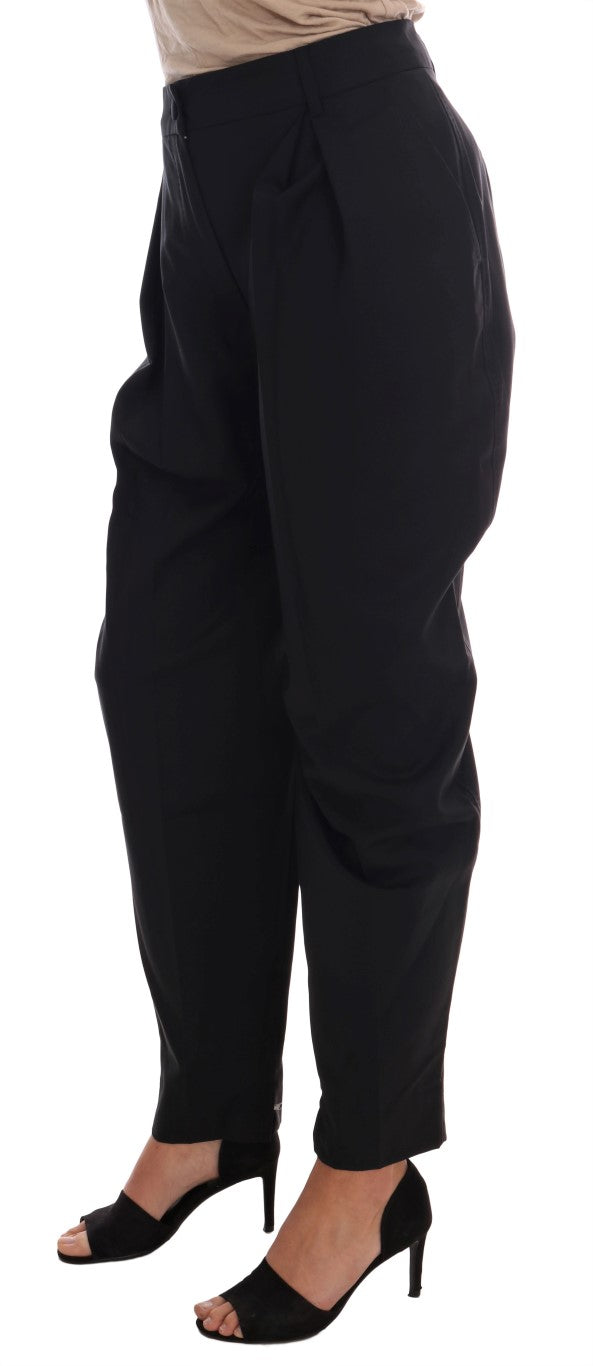 Chic Black Wool Blend Baggy Pants