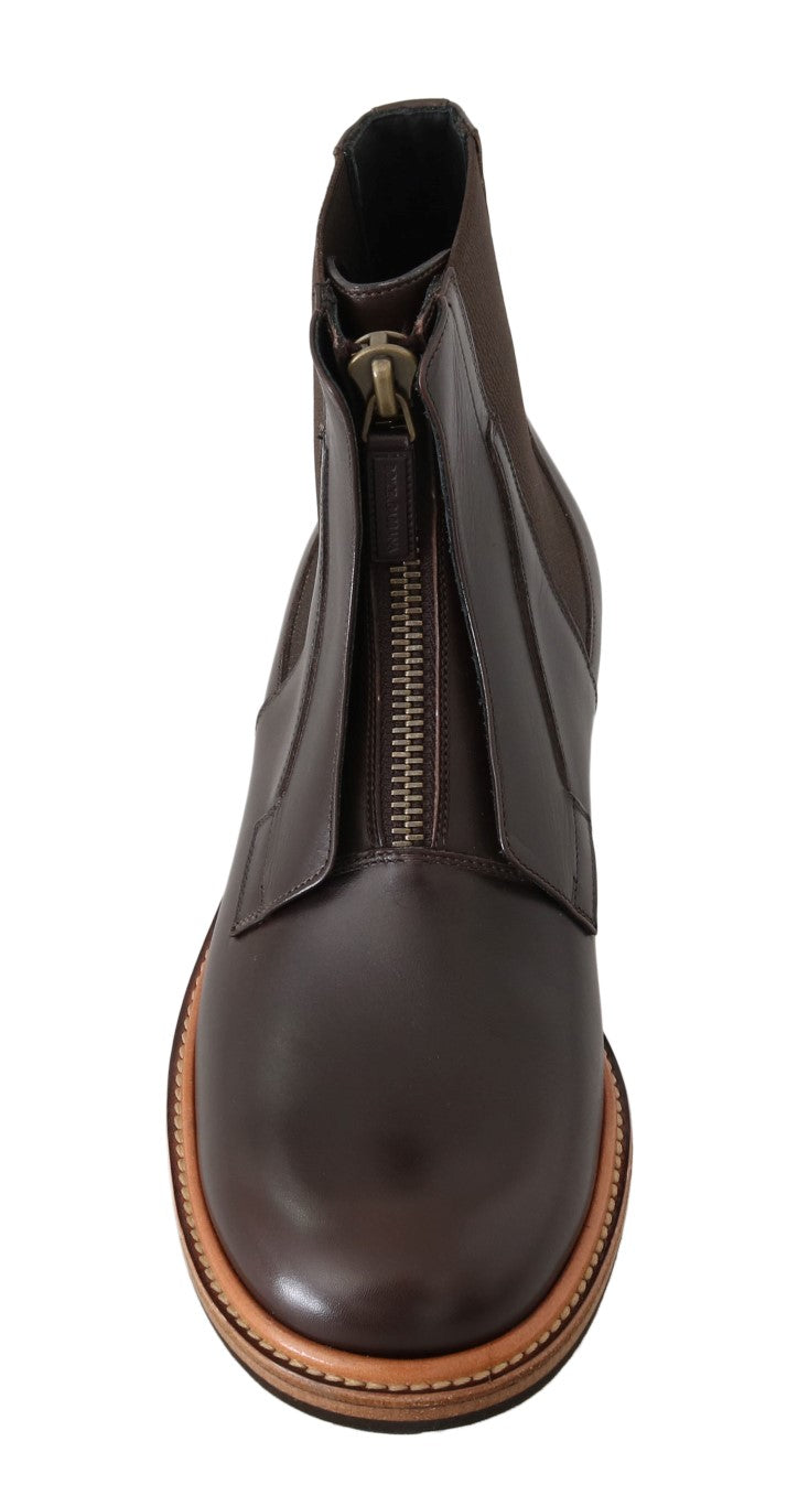 Elegant Brown Leather Ankle Boots