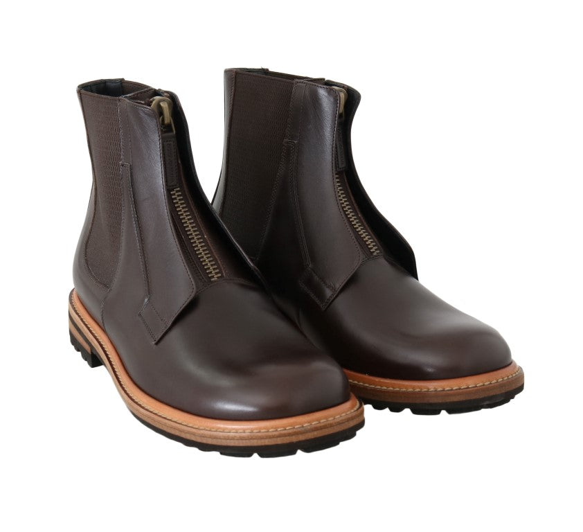 Elegant Brown Leather Ankle Boots