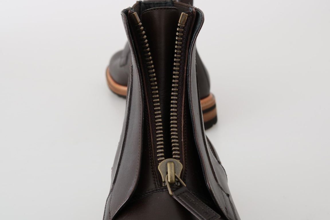 Elegant Brown Leather Ankle Boots