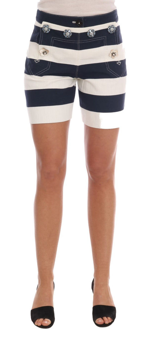 Elegant Striped Crystal Embellished Shorts