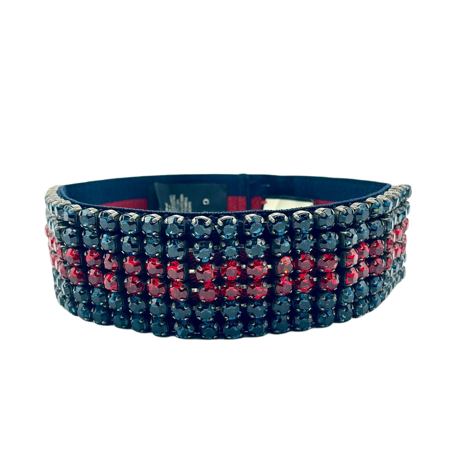 Gucci Women's Blue/Red Web Elastic Headband with Crystals