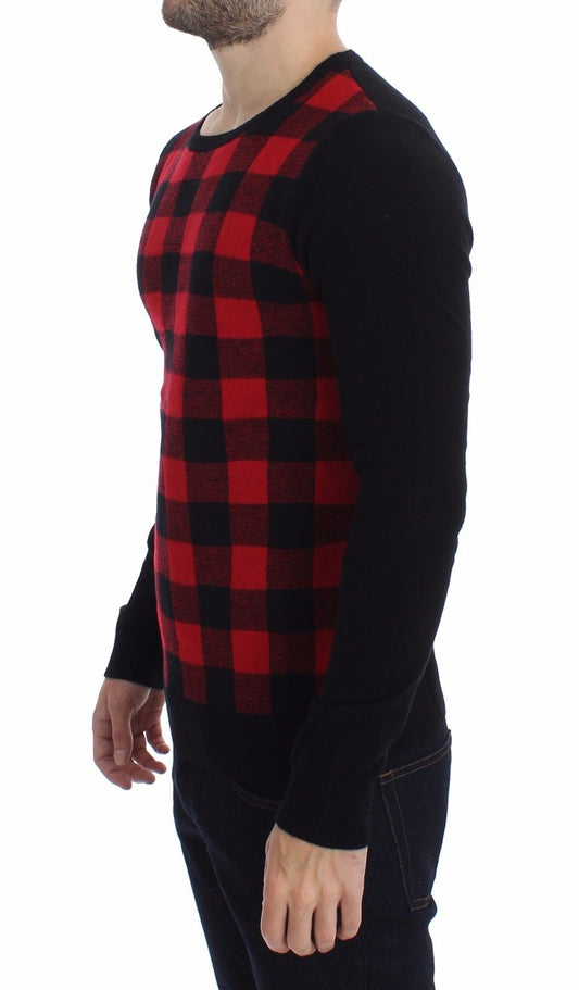 Checkered Wool Crewneck Pullover Sweater