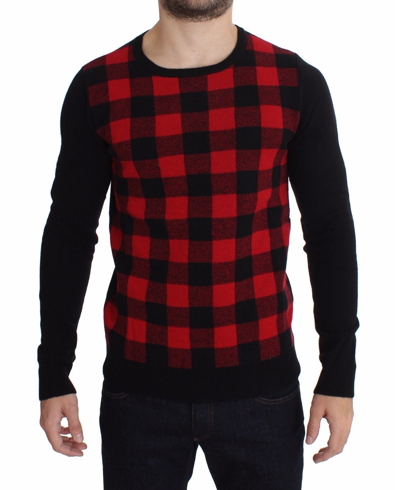 Checkered Wool Crewneck Pullover Sweater