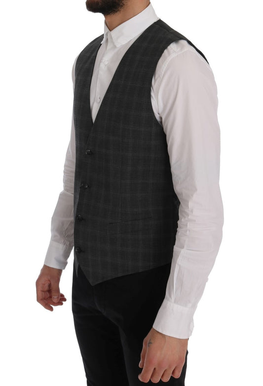 Elegant Striped Gray Wool Blend Waistcoat