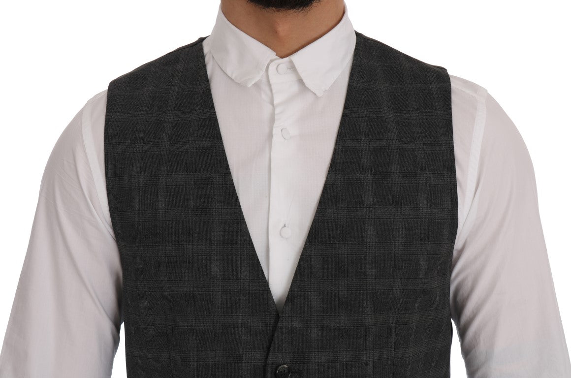 Elegant Striped Gray Wool Blend Waistcoat