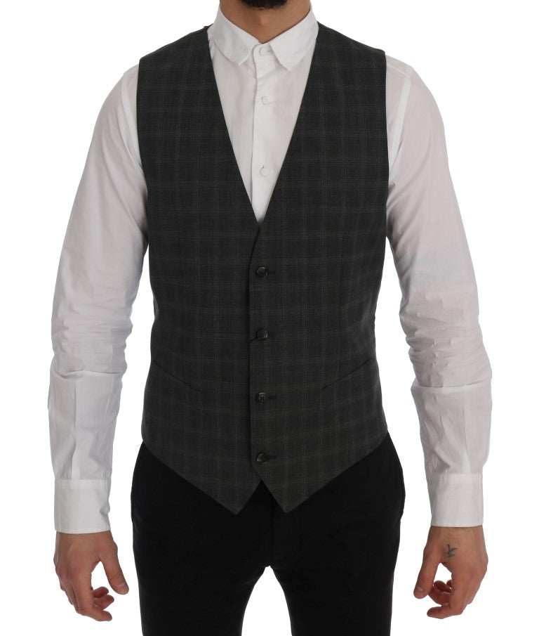 Elegant Striped Gray Wool Blend Waistcoat