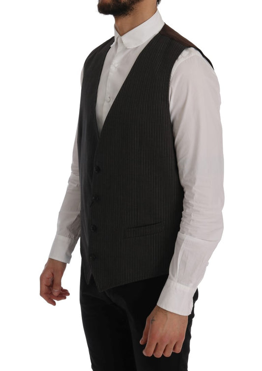 Elegant Brown Striped Waistcoat Vest