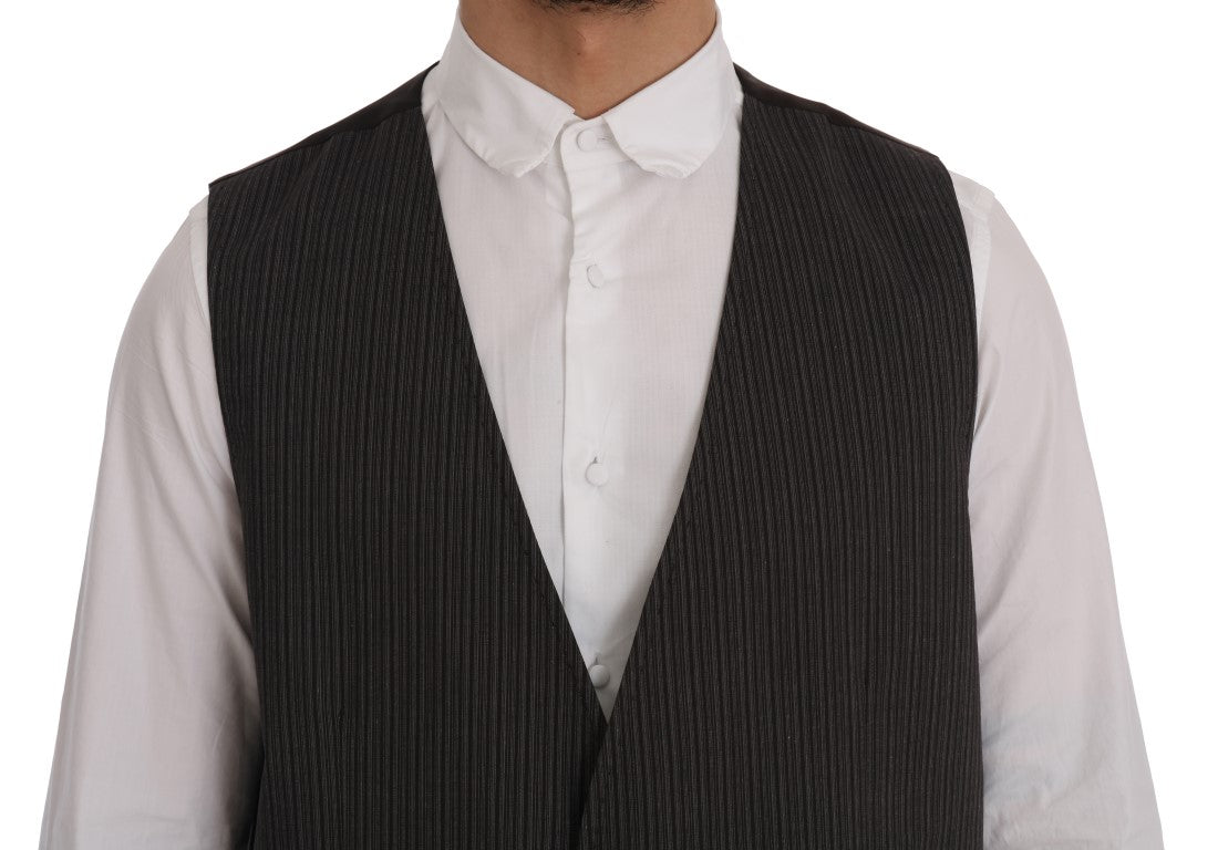 Elegant Brown Striped Waistcoat Vest