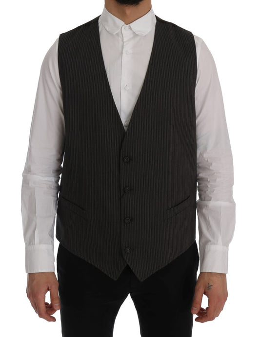 Elegant Brown Striped Waistcoat Vest