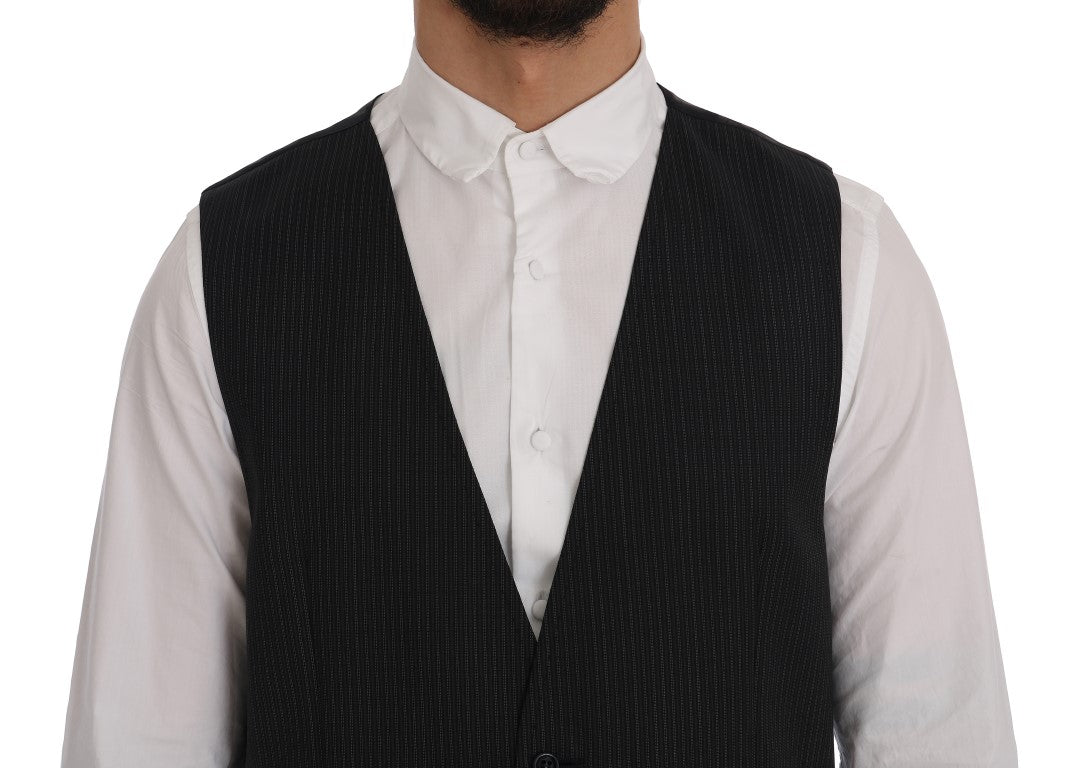 Elegant Gray Striped Wool Blend Vest