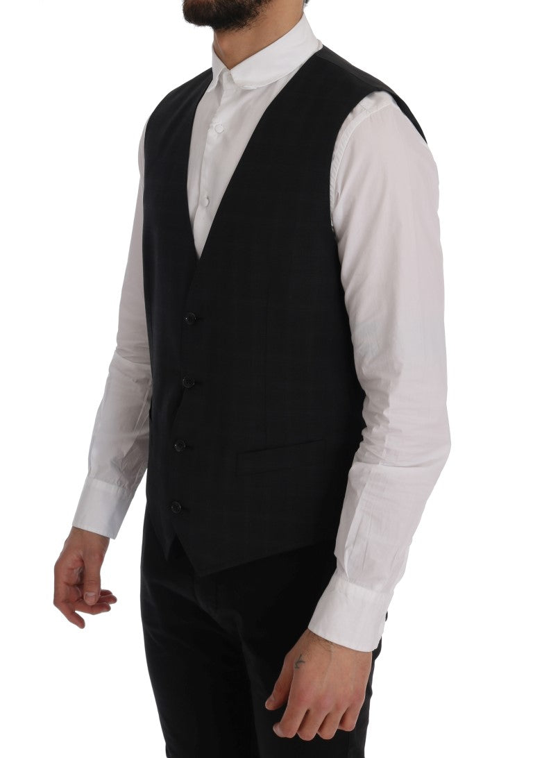 Stylish Gray Striped Single Breasted Vest