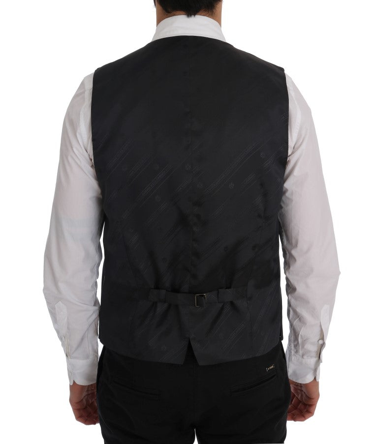 Stylish Gray Striped Single Breasted Vest