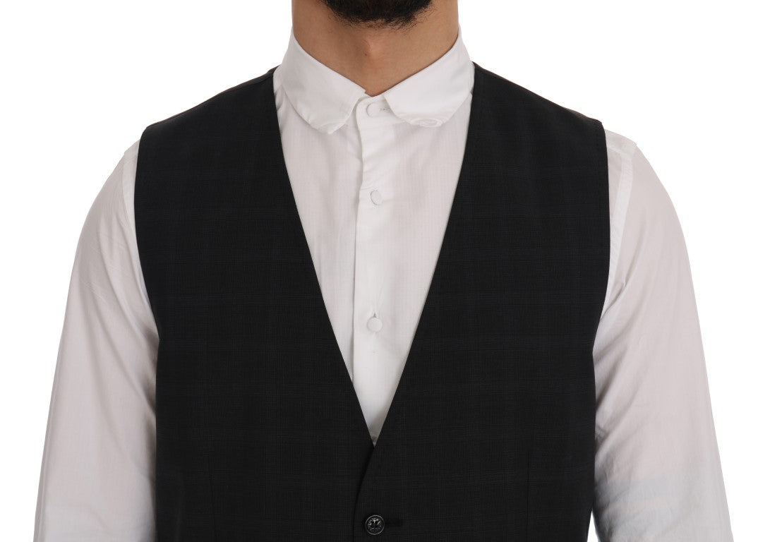 Stylish Gray Striped Single Breasted Vest