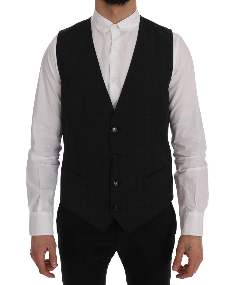 Stylish Gray Striped Single Breasted Vest