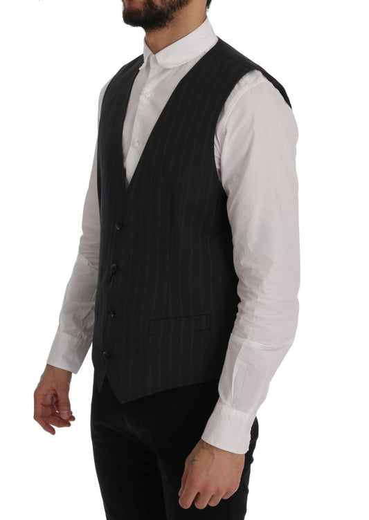 Elegant Gray Striped Single Breasted Vest