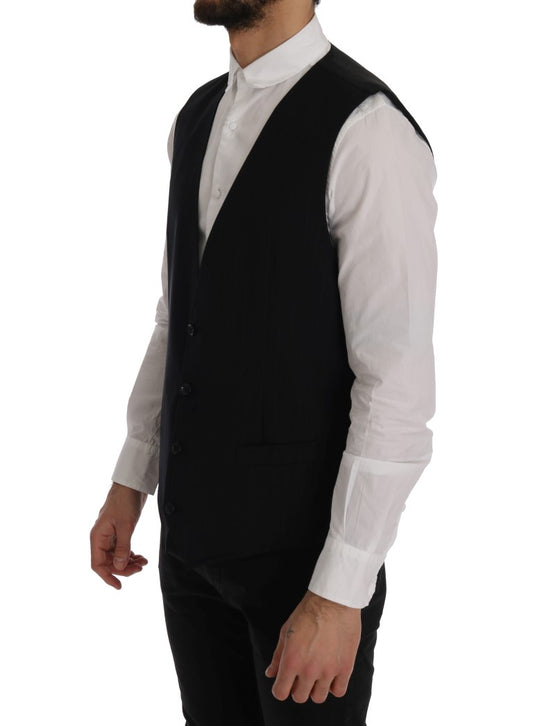 Elegant Striped Wool Blend Waistcoat Vest